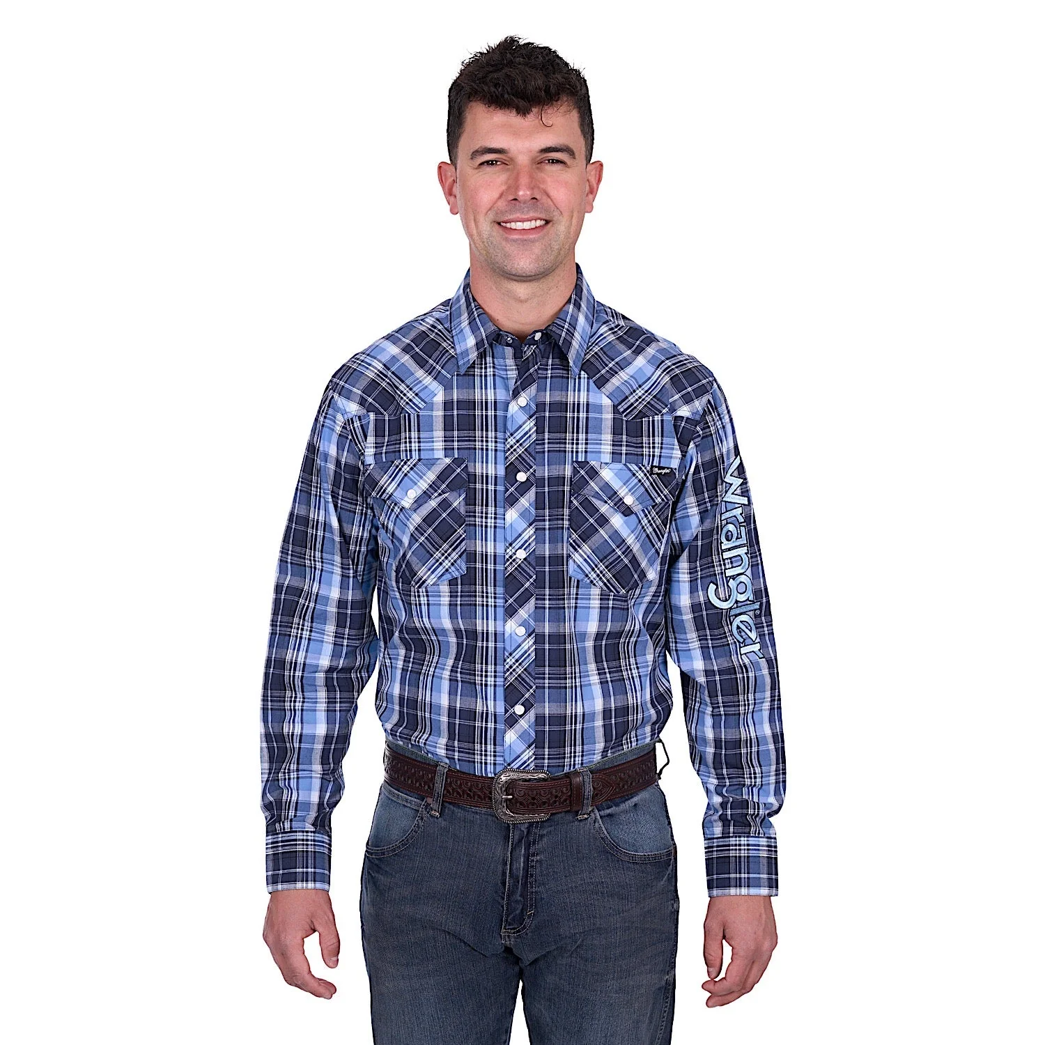 Wrangler Men's Billy Logo Shirt - Navy/Light Blue - Image 3