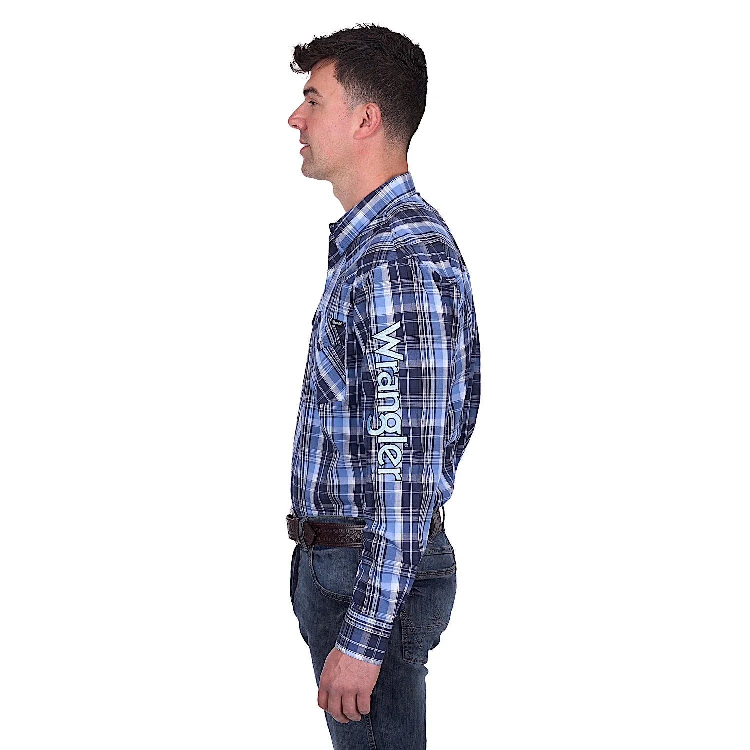 Wrangler Men's Billy Logo Shirt - Navy/Light Blue - Image 4