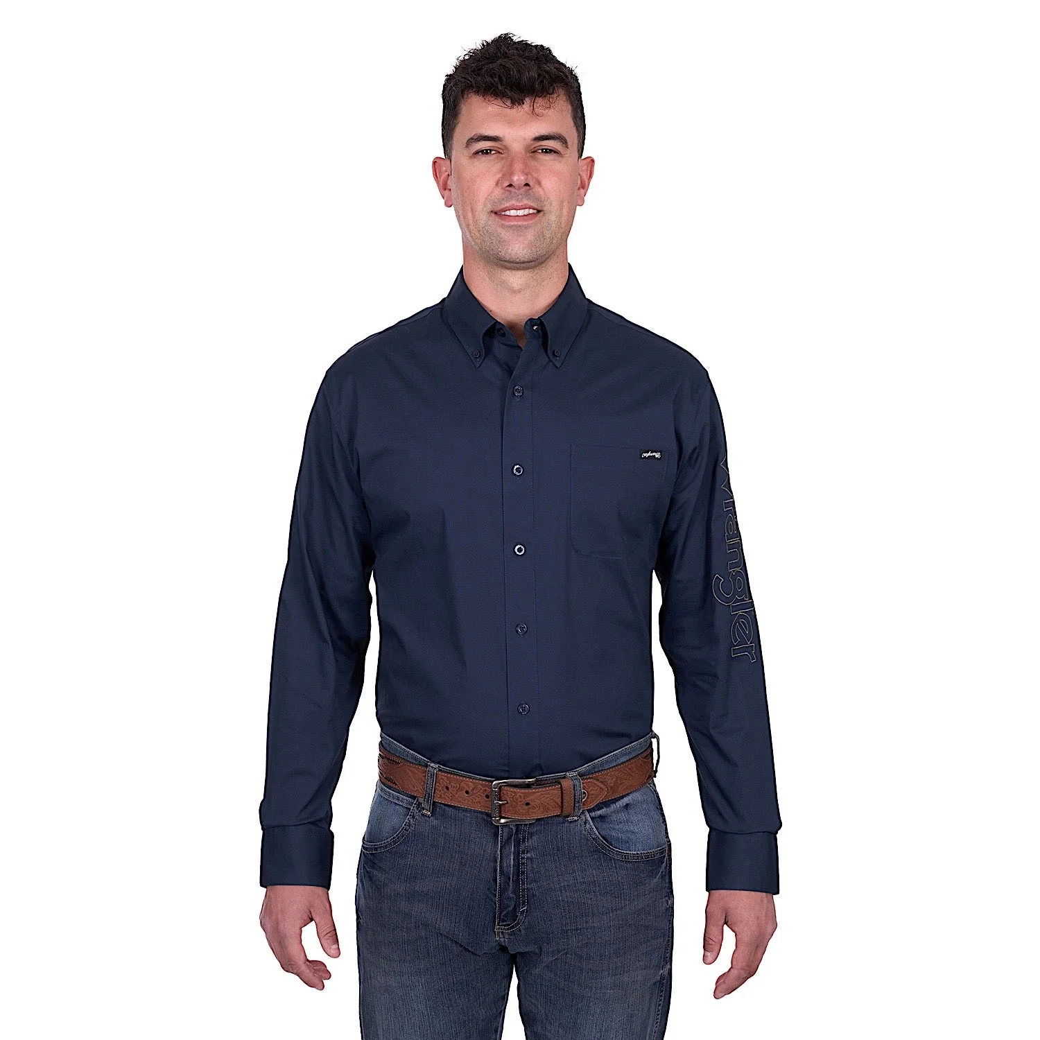 Wrangler Men's Brad Logo Shirt - Navy - Image 5