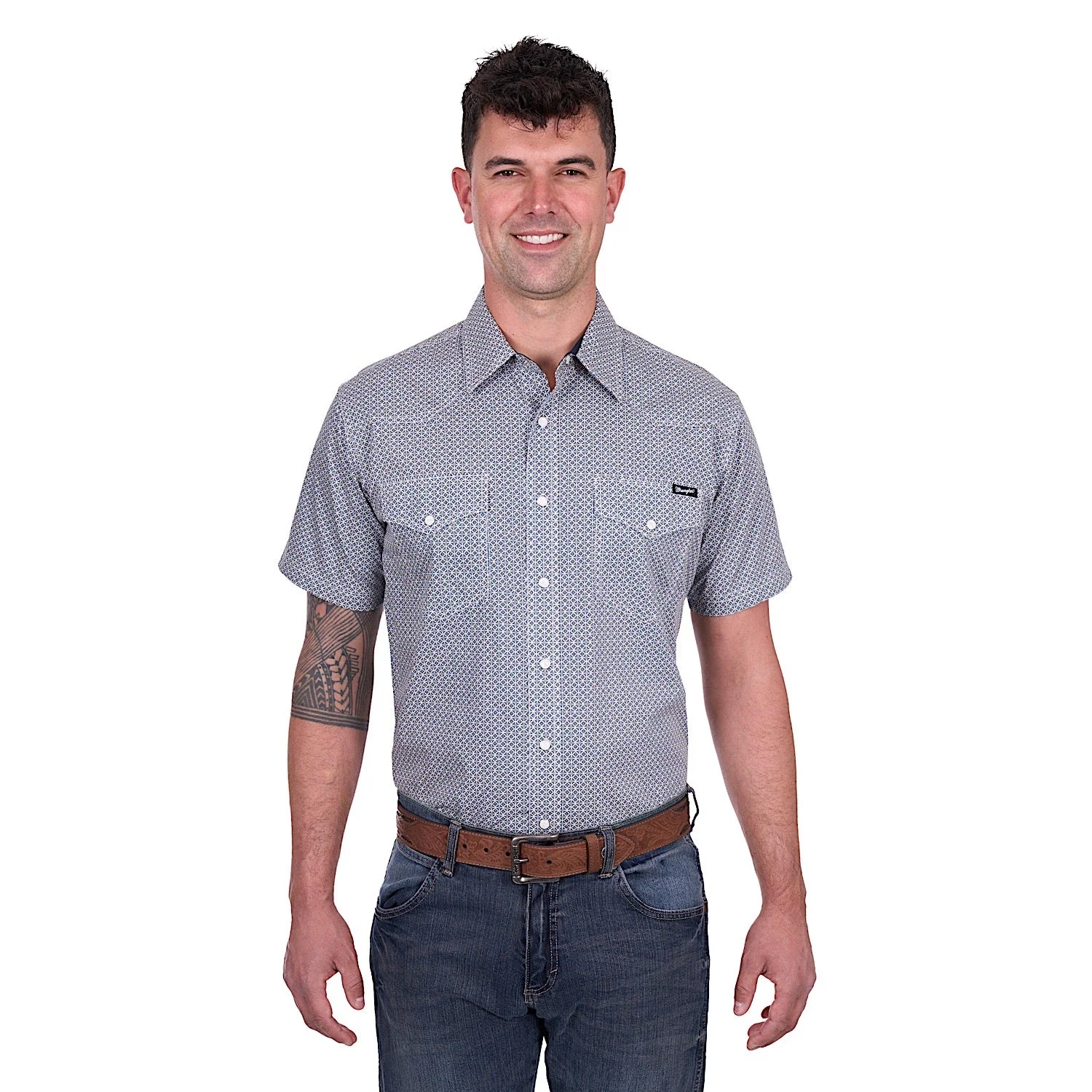 Wrangler Men's Jimmy Short Sleeve Shirt - Navy/Gold - Image 3
