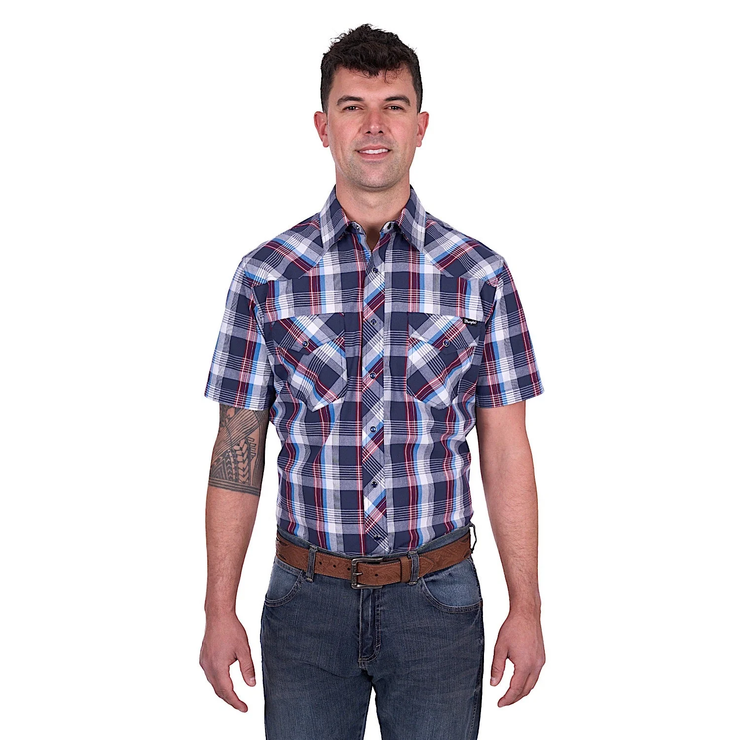 Wrangler Men's Phillip Short Sleeve Shirt - Navy/Red - Image 5