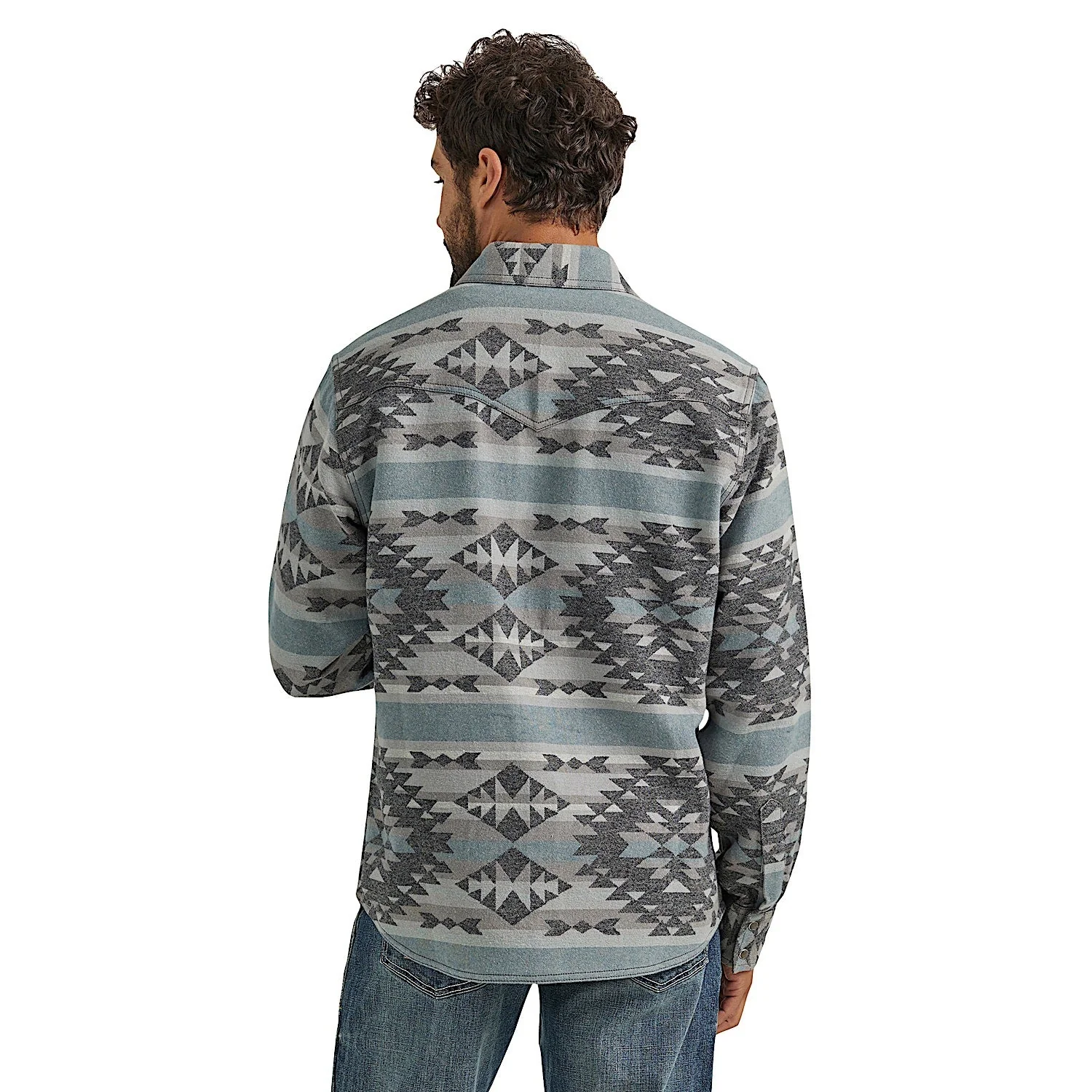 Wrangler Mens Retro Premium Jacquard Snap Shirt Jacket - Blue Steel - Image 2