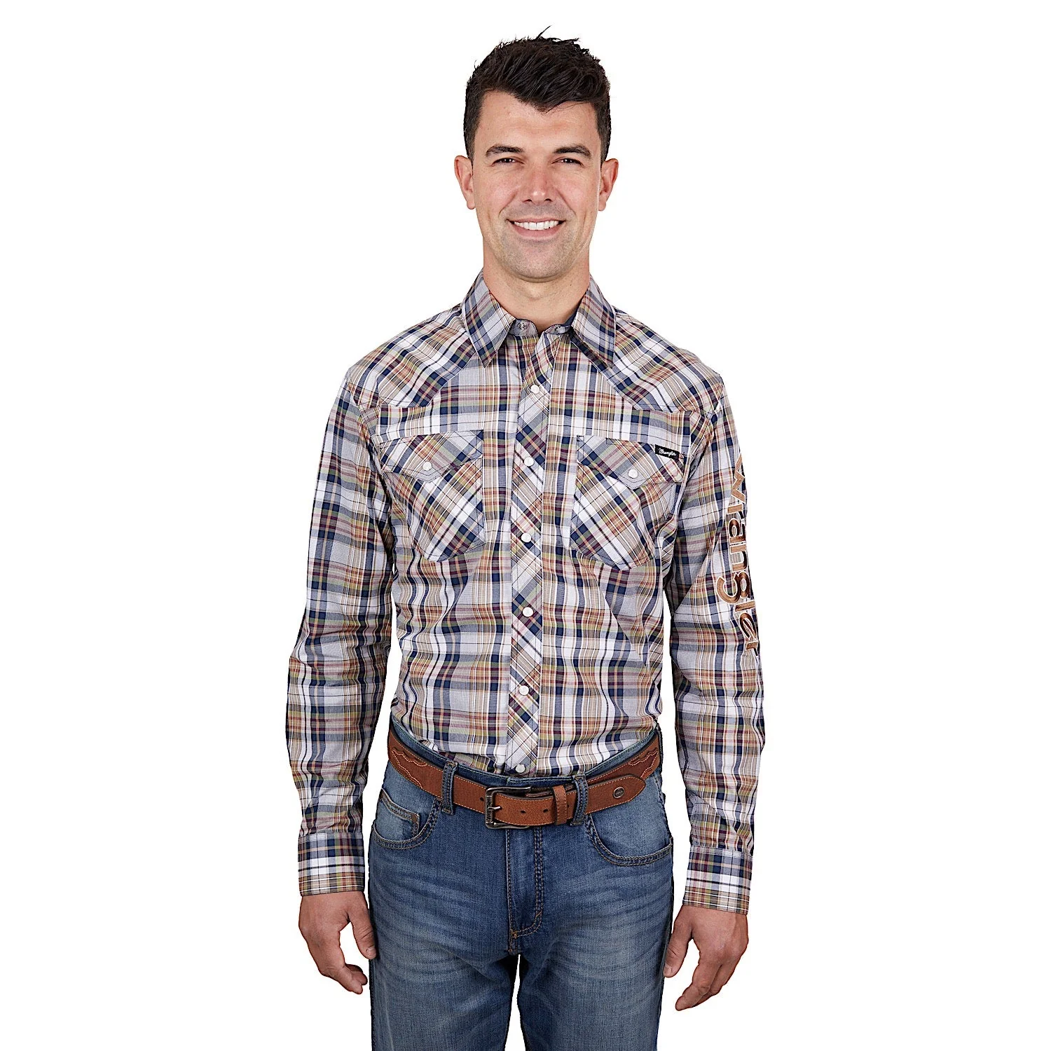 Wrangler Men's Tom Logo Shirt - Navy/Tan