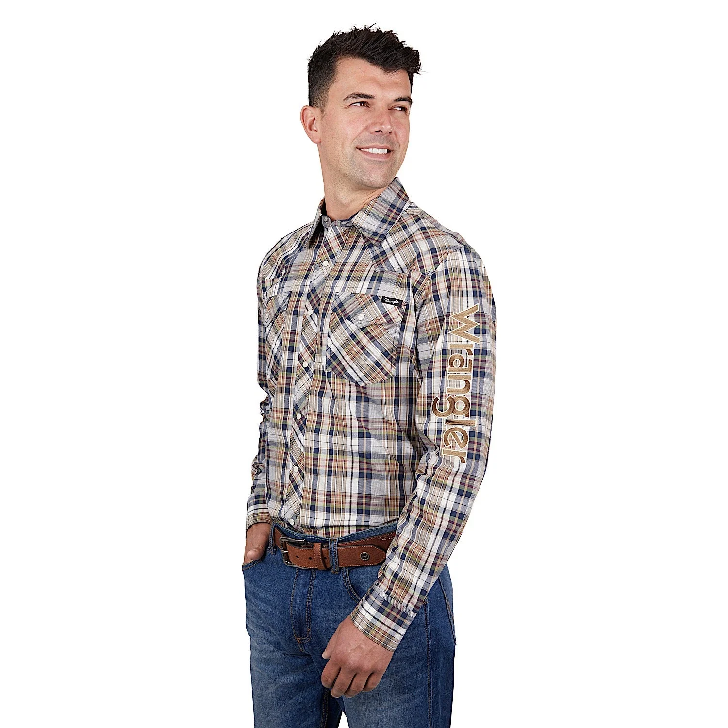 Wrangler Men's Tom Logo Shirt - Navy/Tan - Image 2