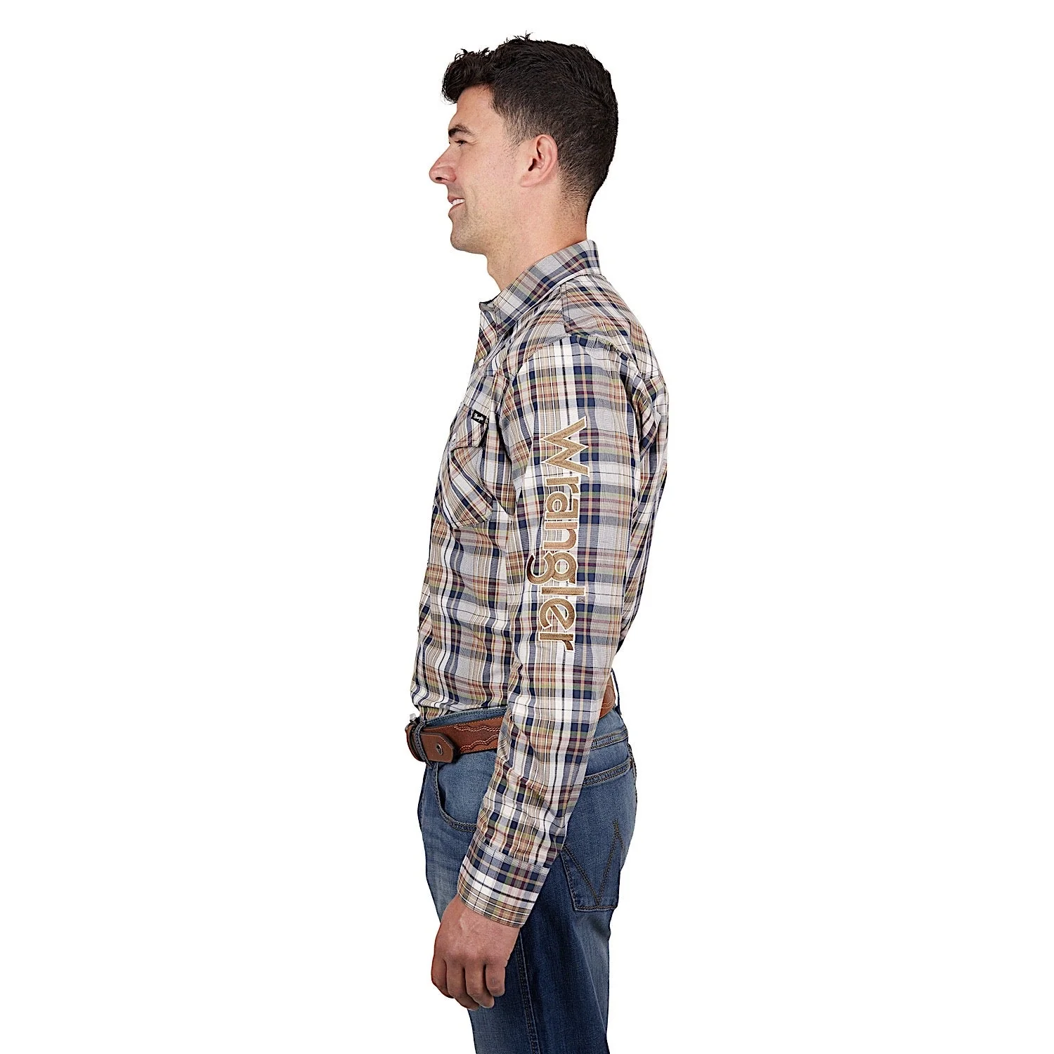 Wrangler Men's Tom Logo Shirt - Navy/Tan - Image 3