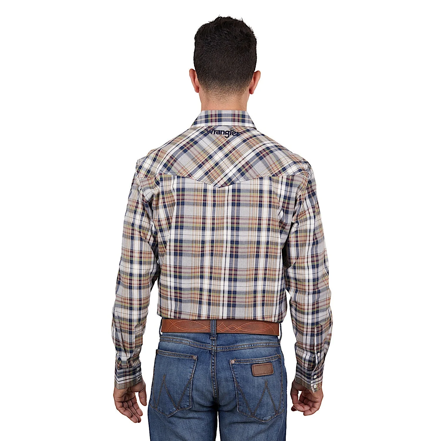 Wrangler Men's Tom Logo Shirt - Navy/Tan - Image 4