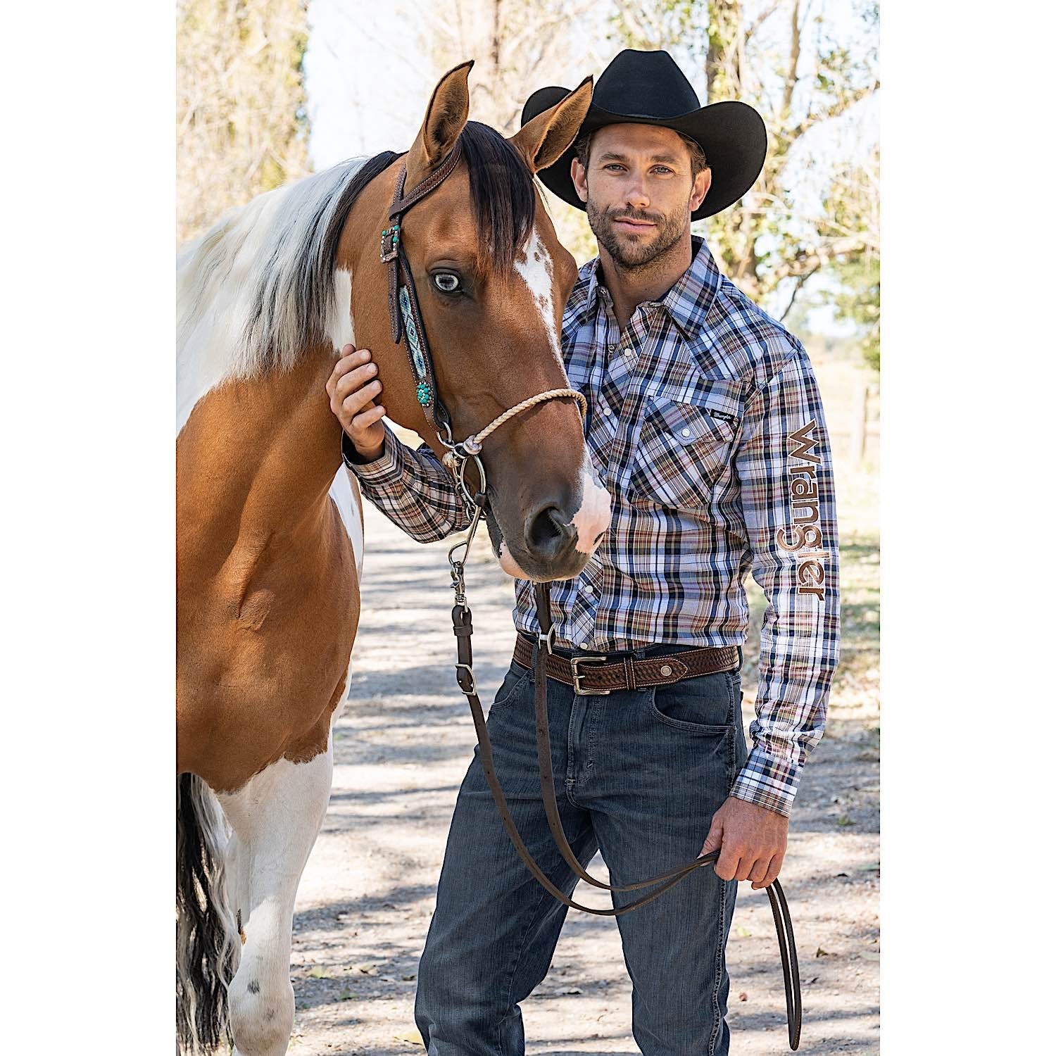 Wrangler Men's Tom Logo Shirt - Navy/Tan - Image 5