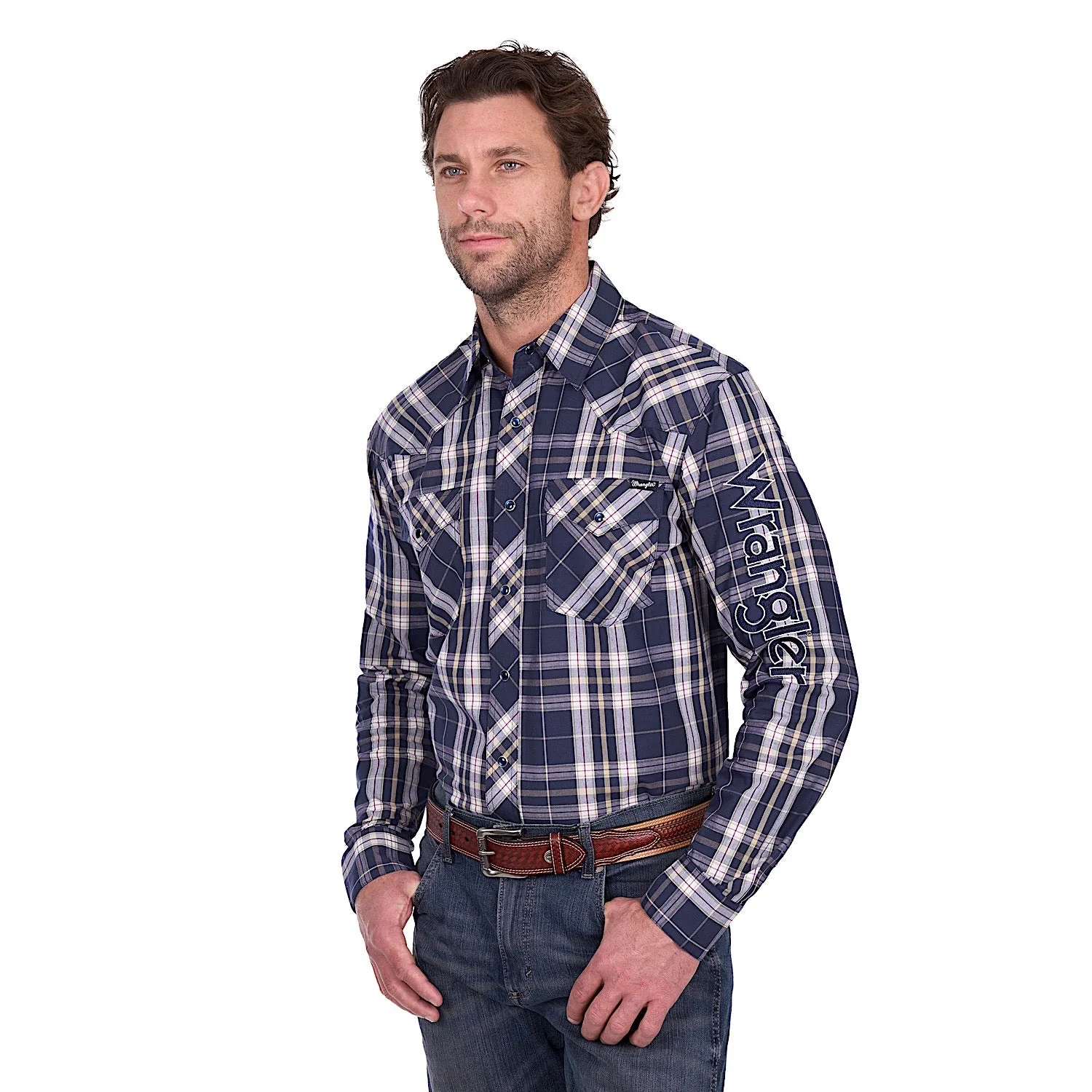Wrangler Men's Wayne Logo Shirt - Navy/Tan