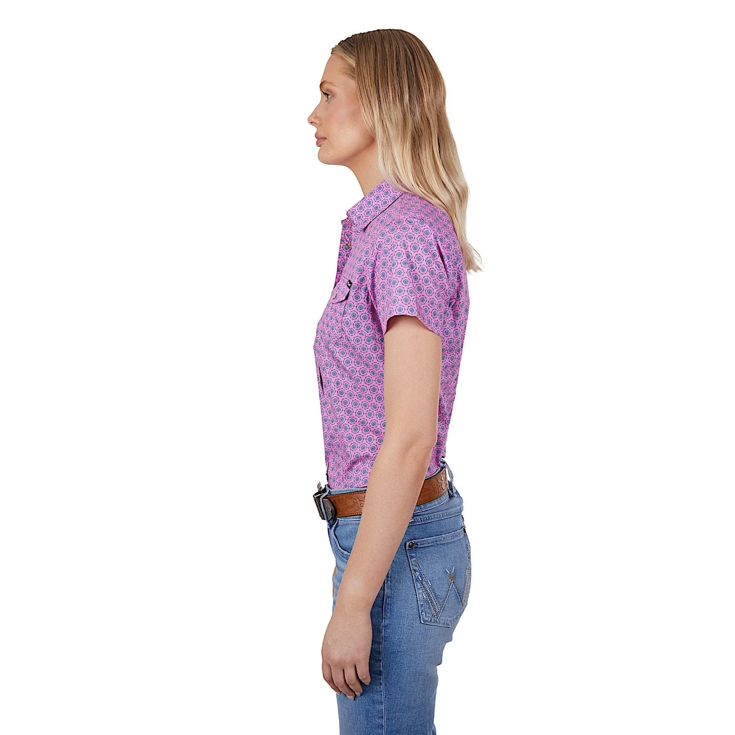 Wrangler Women's Carly Short Sleeve Shirt Pink - Image 3