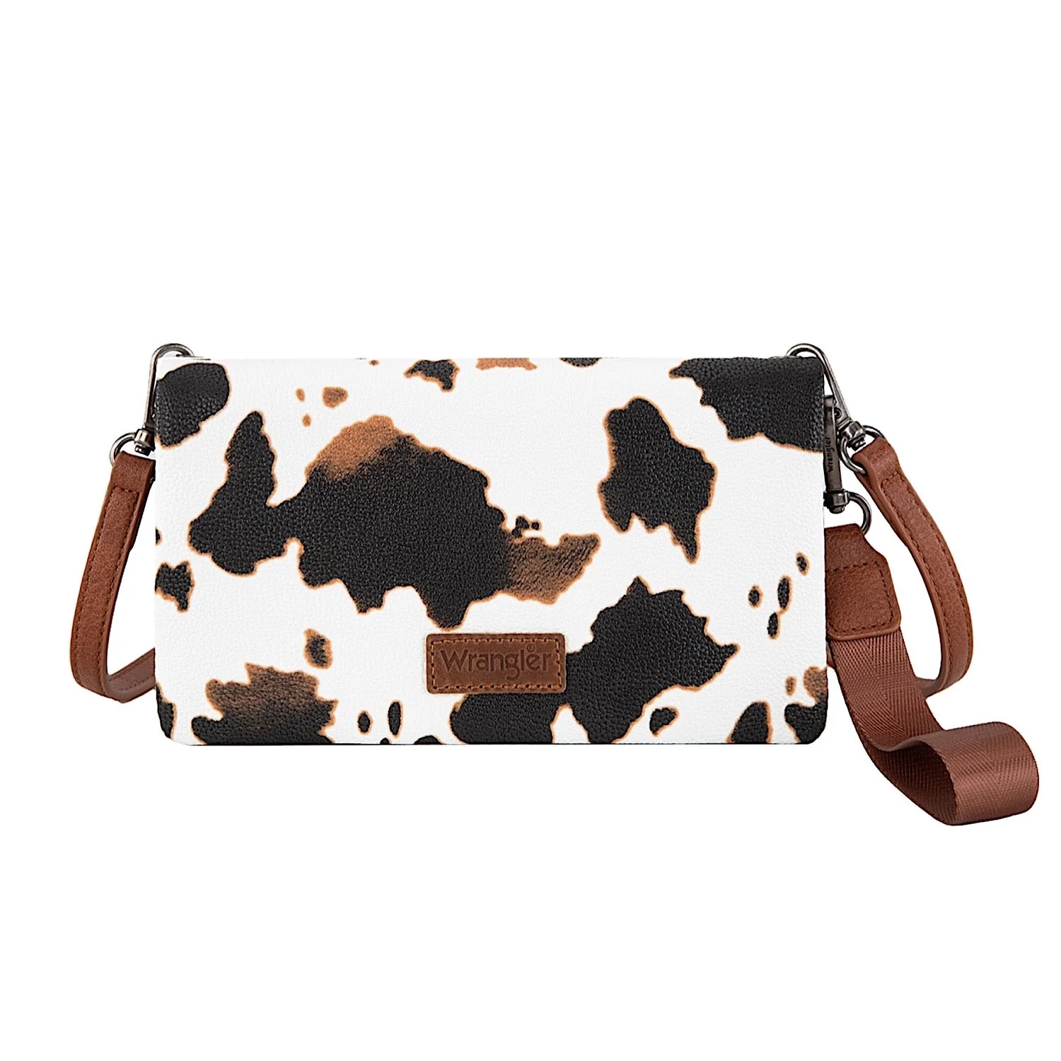 Wrangler Women's Cow Print Wallet Crossbody Bag - Tan