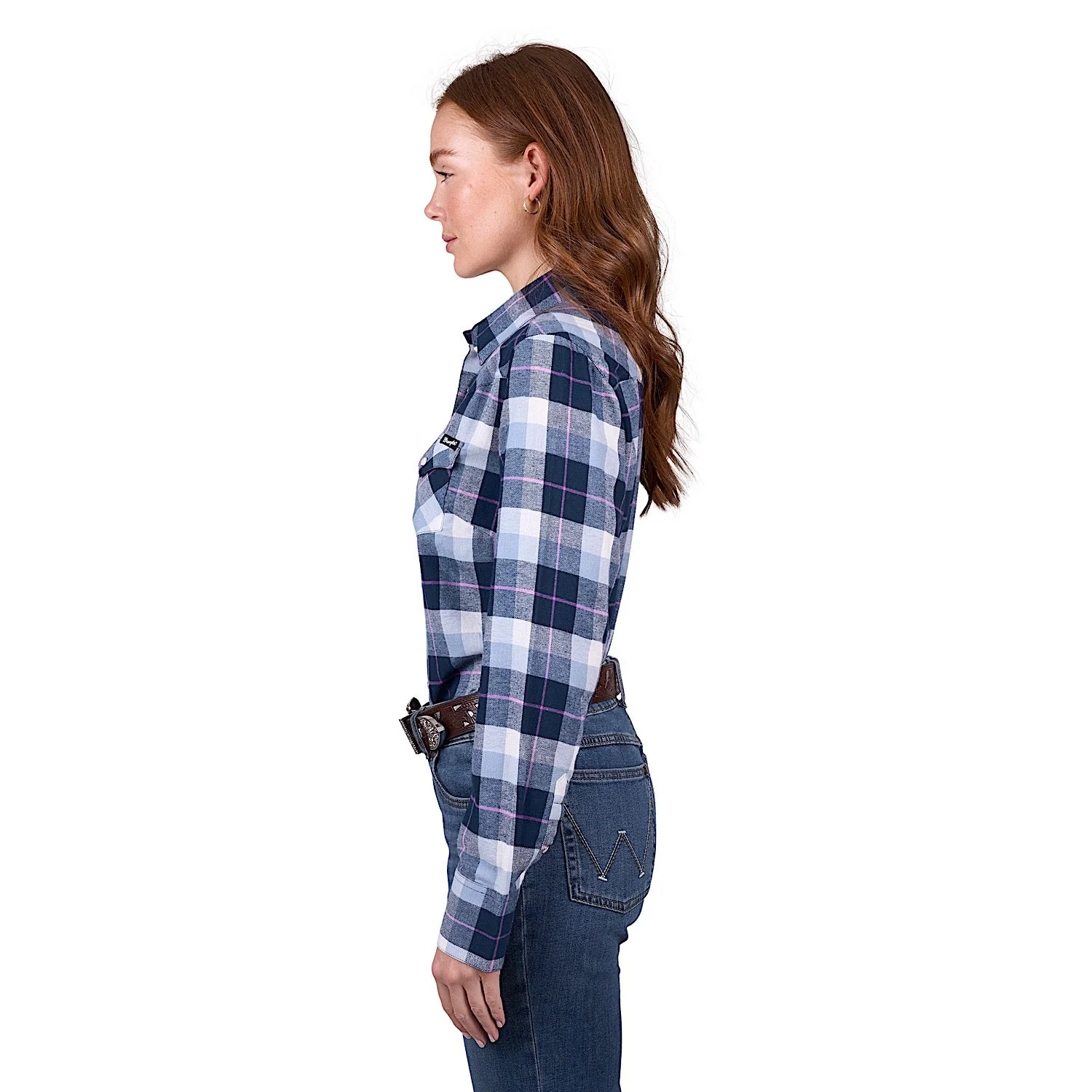 Wrangler Women's Lorna Check Western Long Sleeve Shirt - Navy - Image 3