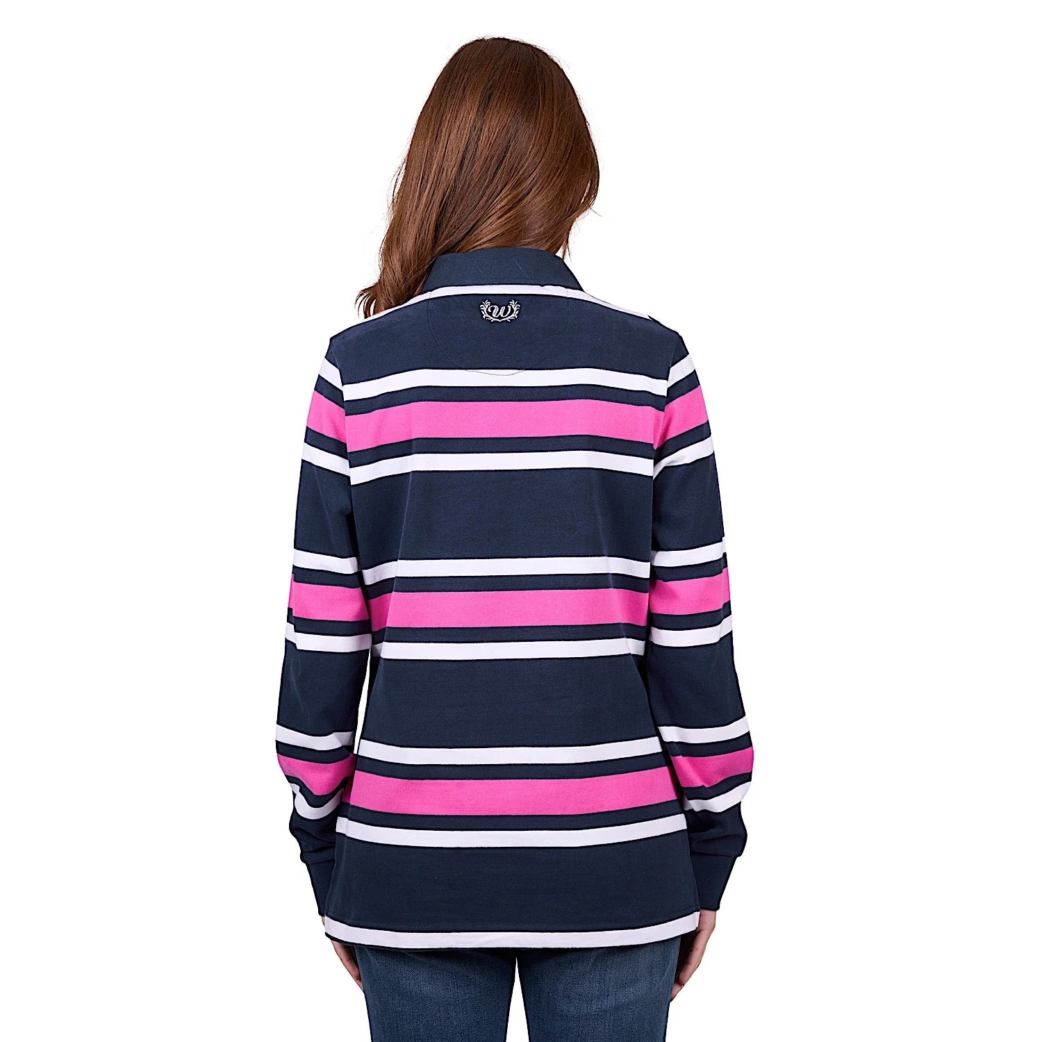 Wrangler Women's Moira Fashion Stripe Rugby - Navy/Fuchsia - Image 3