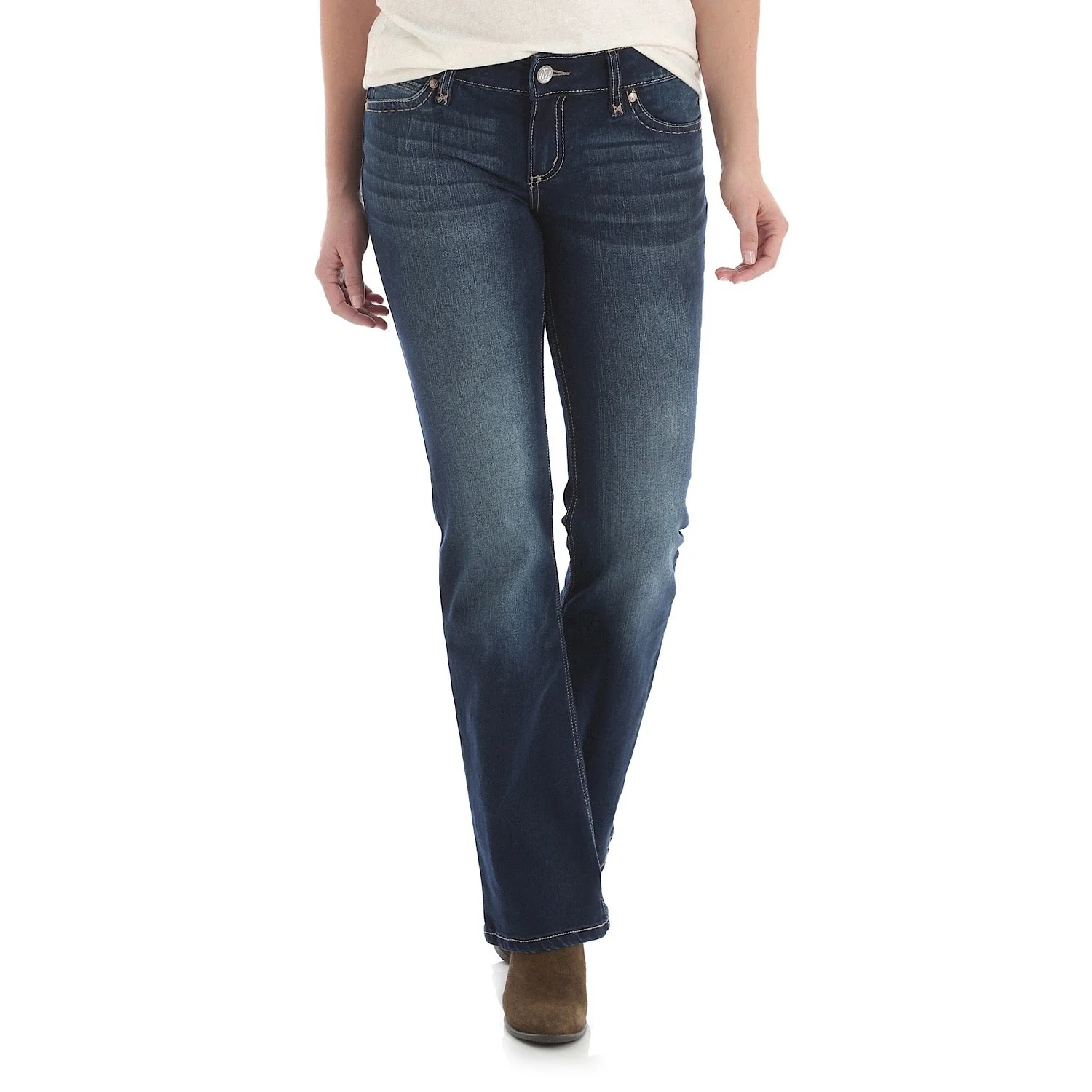 Wrangler Women's Retro Mid Rise Boot Cut Mae Jean 34 Leg Dark Blue - Image 2
