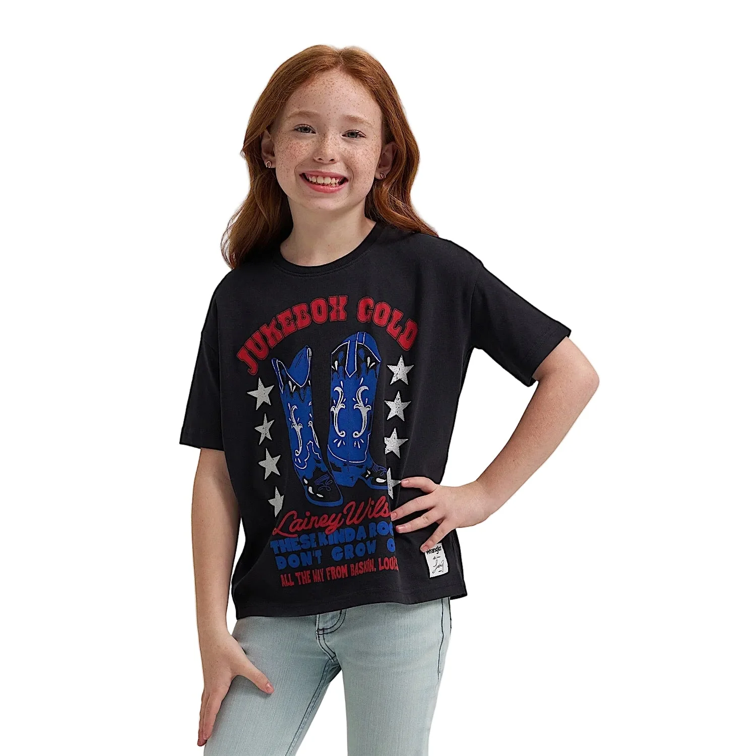 Wrangler X Lainey Wilson Girls Jukebox Gold Oversized T Shirt - Black